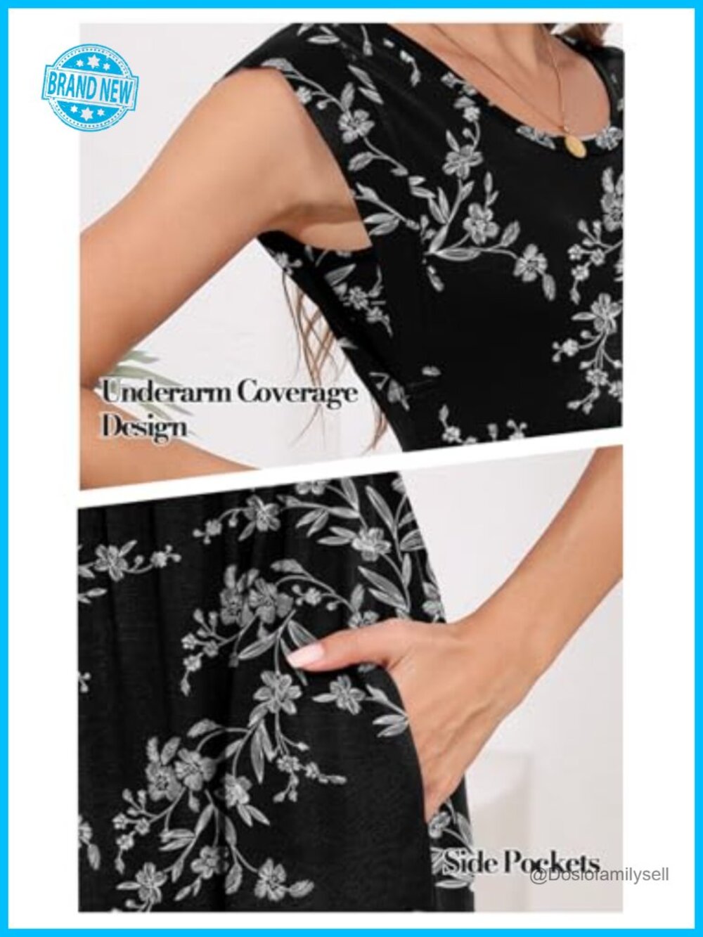 Cap Sleeve Maxi Dress with Pockets Empire Waist Loose Fit Summer Sundress - Picture 3 of 6